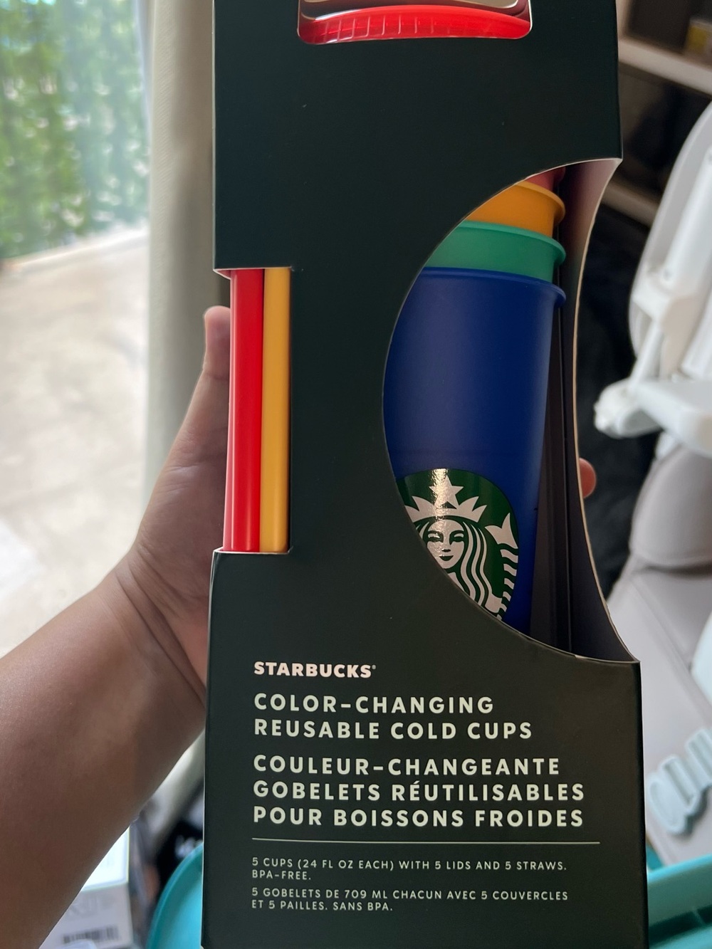 Starbucks Color-Changing Cups with Blue, Green, Yellow, Red Accents